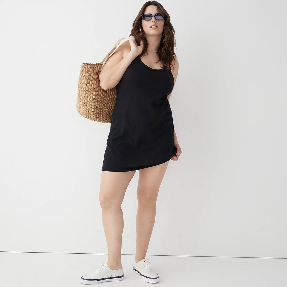 NEW J. Crew Relaxed Tank Dress in Slub Cotton in Black